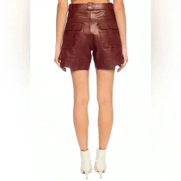 Rare! Ganni 100% lamb leather burgundy high waisted shorts sz 36 FR US 4 fall - Picture 6 of 14